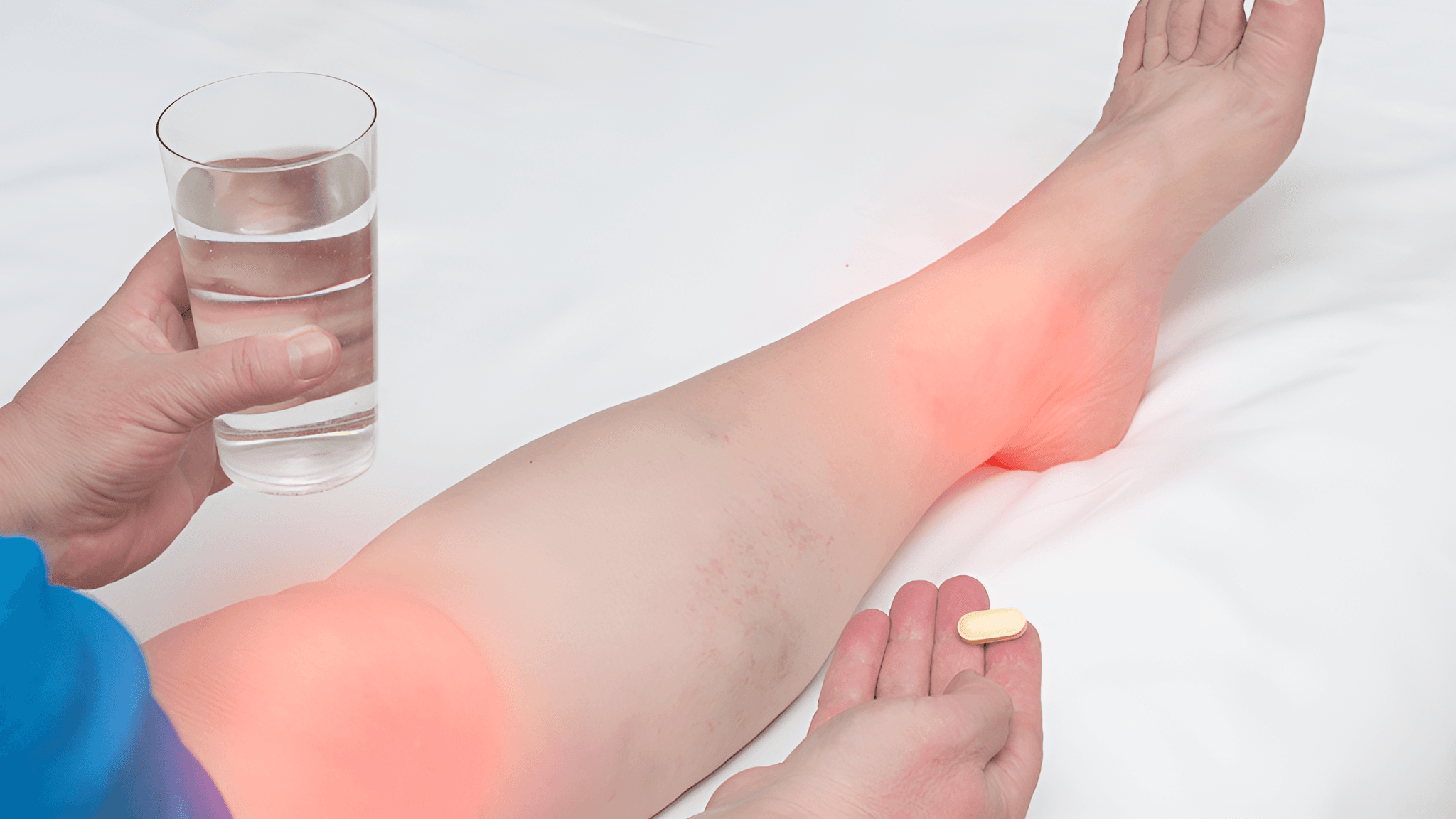 A picture of a woman taking some vitamins for varicose veins.